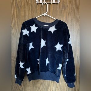 blue with white stars fuzzy long sleeve